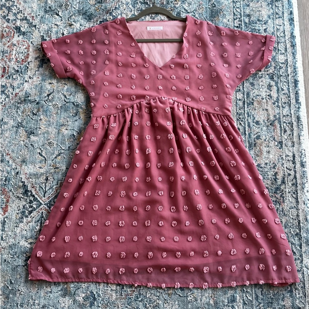 Pink Casual V-Neck Raglan Sundress